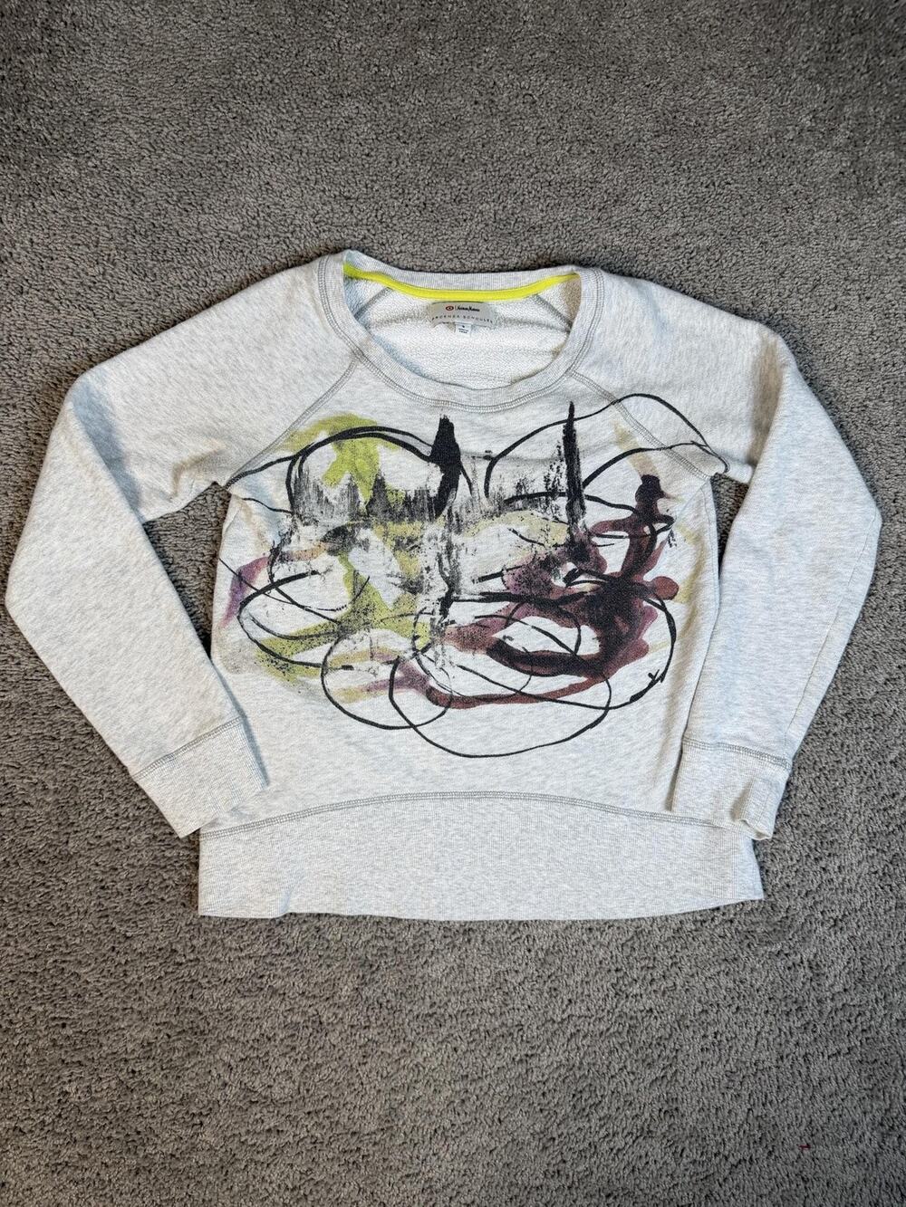 Proenza Schouler Sweatshirt Womens S Gray Abstract Print Fleece Pullover